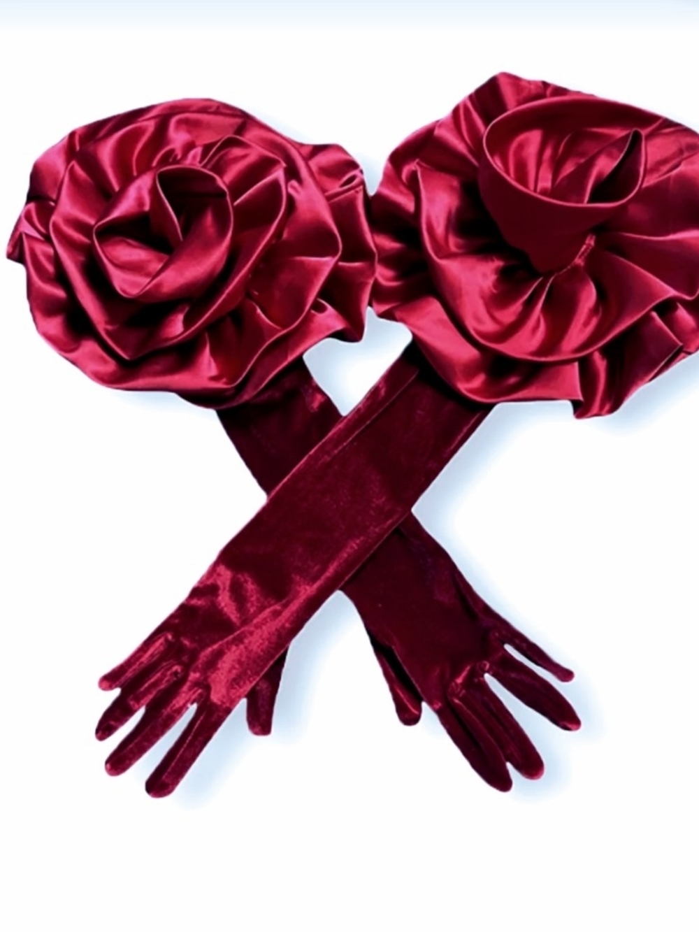 Elegant Rose Accent Velvet & Satin Opera Gloves - Deep Magenta